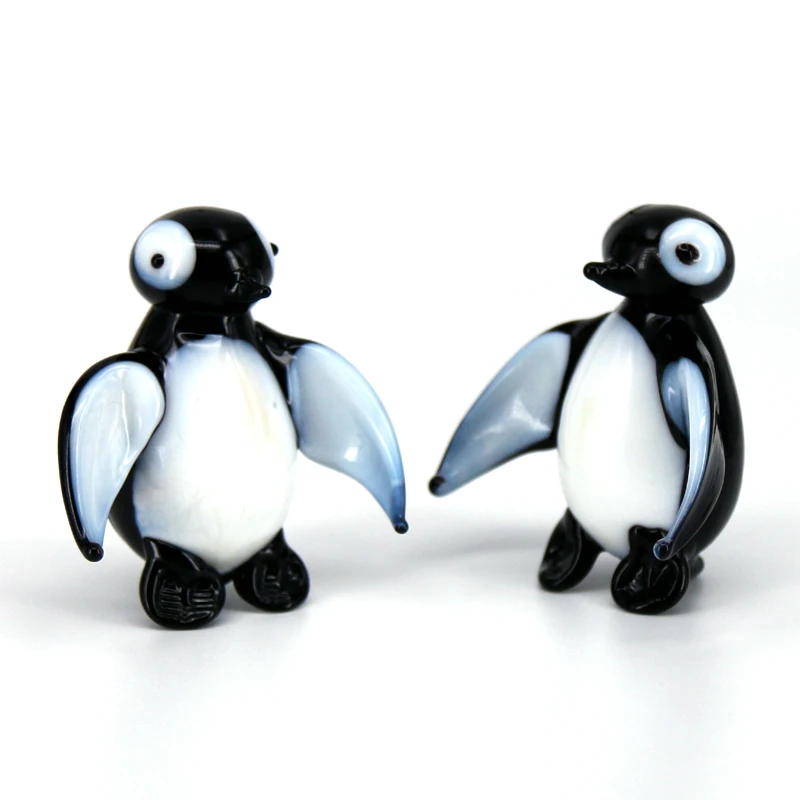 Handmade Blown Glass Ornament Penguin Miniature Figures Animals Collection Desk Home Decoration Crafts