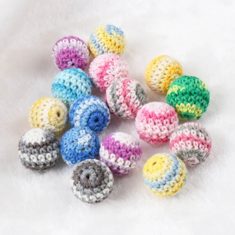 Double color Elegant 20mm Crochet Beads Woolen Yarn For Choose Knitted By Cotton Thread DIY Jewellery Making 5 Pcs