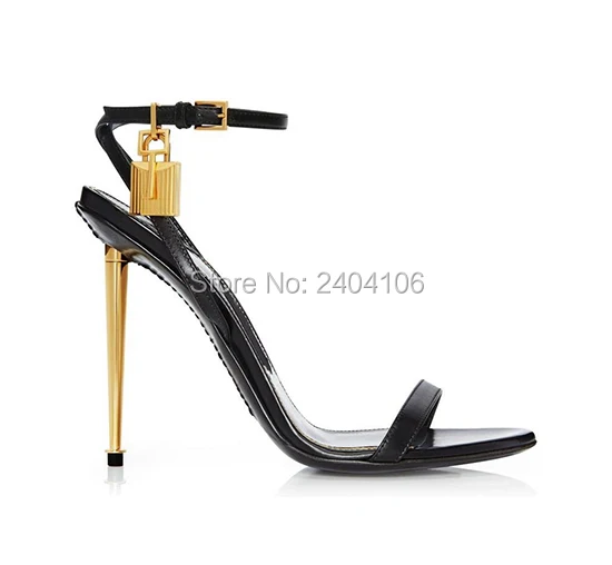 

2018 Fashion Shoes Woman Sexy Open Toe Padlock Sandalias Mental Stiletto High Heels Ankle Strap Sandals Women Plus Size 40-44