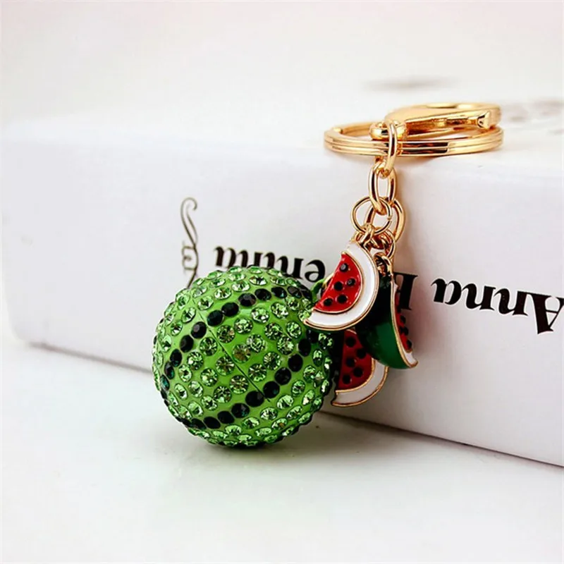 New Creative Full Rhinestone Watermelon Keychain Fashion Key Ring Holder Car Key Chains Women Bag Charm Summer Keyrings Present