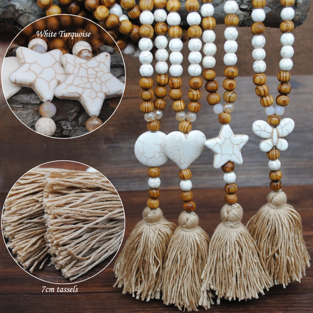 New Fashion Bohemian Jewelry Necklace Wood Beads Long Tassel Star Necklace Women Jewelry Gifts