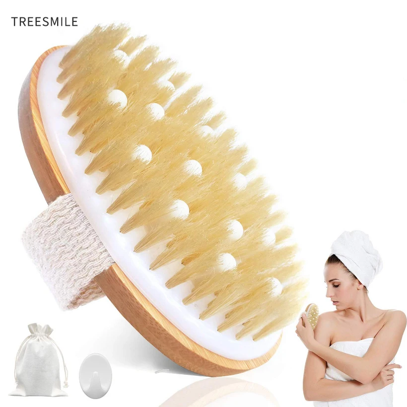 TREESMILE Body Bath Brush Wooden Body Massage Brush  Wooden Bath Shower Bristle Brush SPA Body Brush Without Handle D40