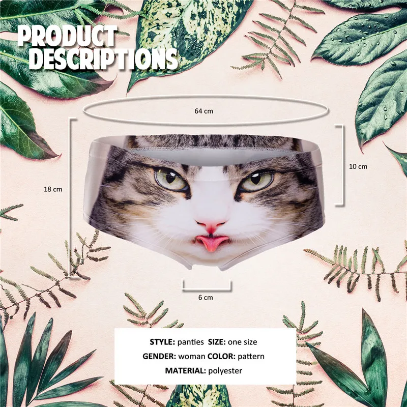 DeanFire Kawaii 3D Panties Women Underwear Tongue Cat Funny Print Lovely Push Up Briefs Lingerie Thong for Female