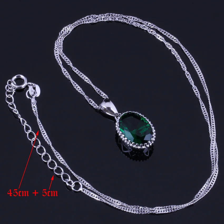 Pretty Big Oval Green Cubic Zirconia Silver Plated Jewelry Sets Earrings Pendant Nacklace Chain Ring V0262