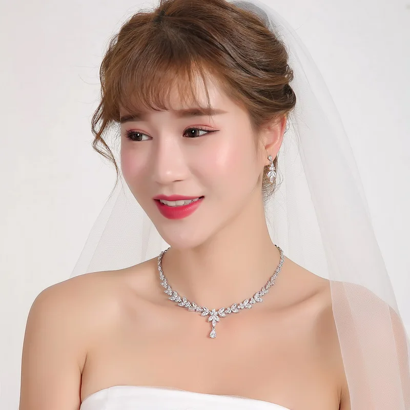 WEIMANJINGDIAN Brand High Quality Marquise and Teardrop Cubic Zirconia CZ Necklace & Earring Bridal Wedding Jewelry Set