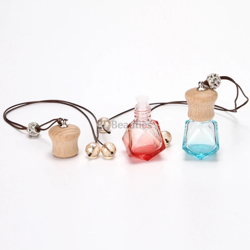 

300pcs/lot Glass Car Perfume Bottle with Wood Cap Empty Refillable Bottle Hanging Cute Air Freshener Carrier