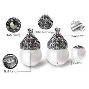 Lotus Fun 925 純銀天然珍珠母貝耳環 精緻珠寶 復古時尚垂墜耳環 女士耳環 12 最佳銷售 蓮花樂趣 - №9