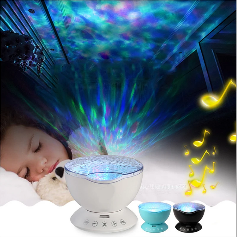 Led Night Light Bedside Lamp Battery Powered 7 Colors Sky Remote Control Ocean Wave Projector TF Cards Music Player Speaker Lamp