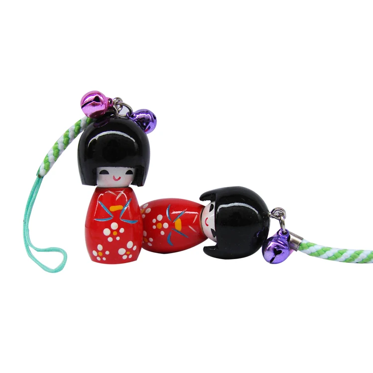 1pc Japanese puppet pendant phone pendant rope small gifts 4cm kimono doll Pendant keychain