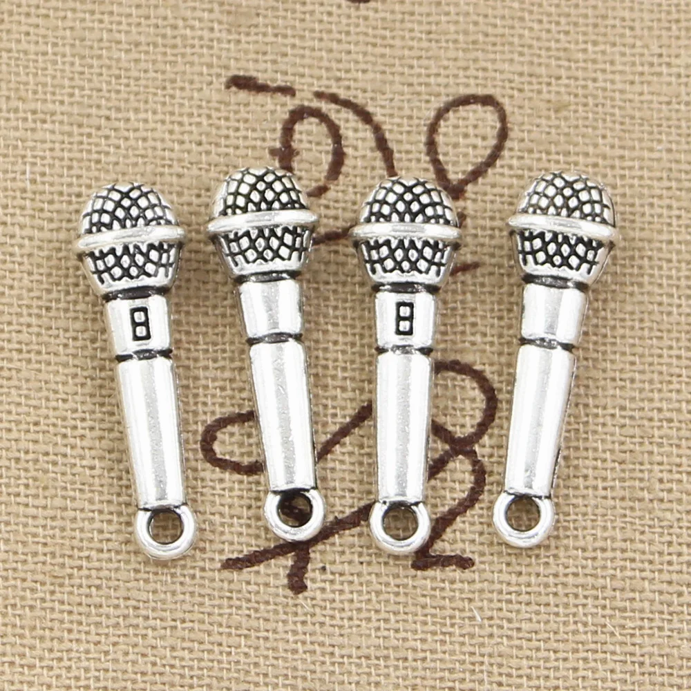 15pcs Charms Microphone 25x7mm Antique Bronze Silver Color Pendants Making DIY Handmade Tibetan Bronze Silver Color Jewelry