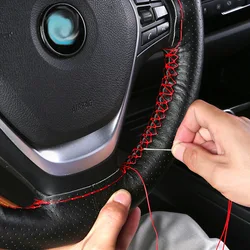 Sewing braiding of red  thread weave Cover on steering wheel Leather Steering Covers DIY stitching set 35/36cm For honda civic