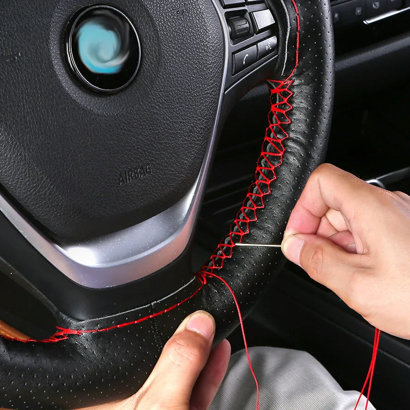 Szycie oplot czerwona nić splot okładka na kierownicy skórzane pokrowce na kierownice DIY szwy zestaw 35/36cm dla honda civic