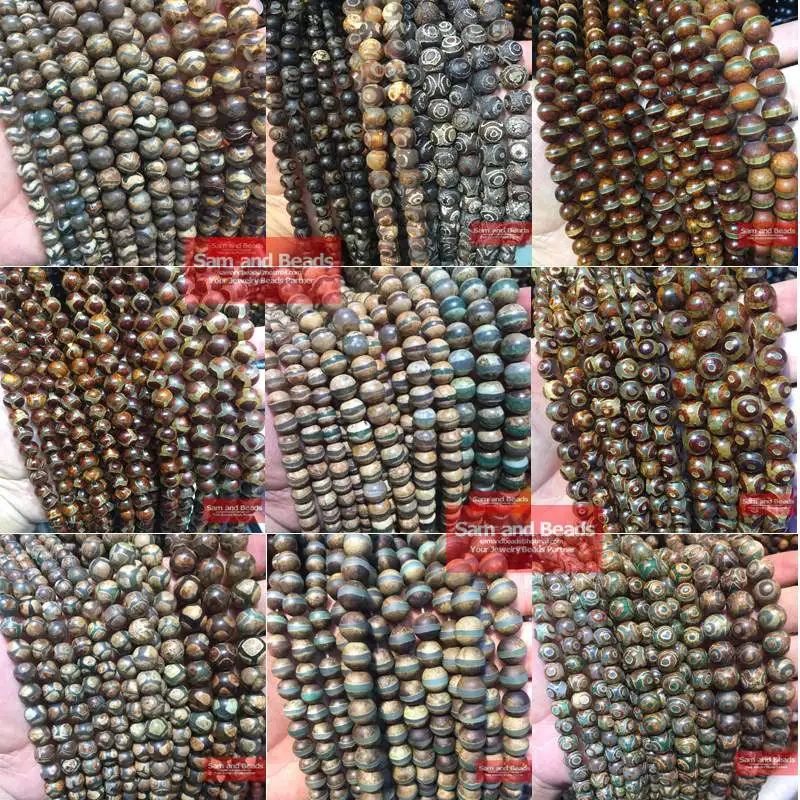 China Tibetan Dzi Eyes Beads Natural Stone Buddhism 8/10/12MM Round Loose Beads For Jewelry Making Bracelet DIY CTB02