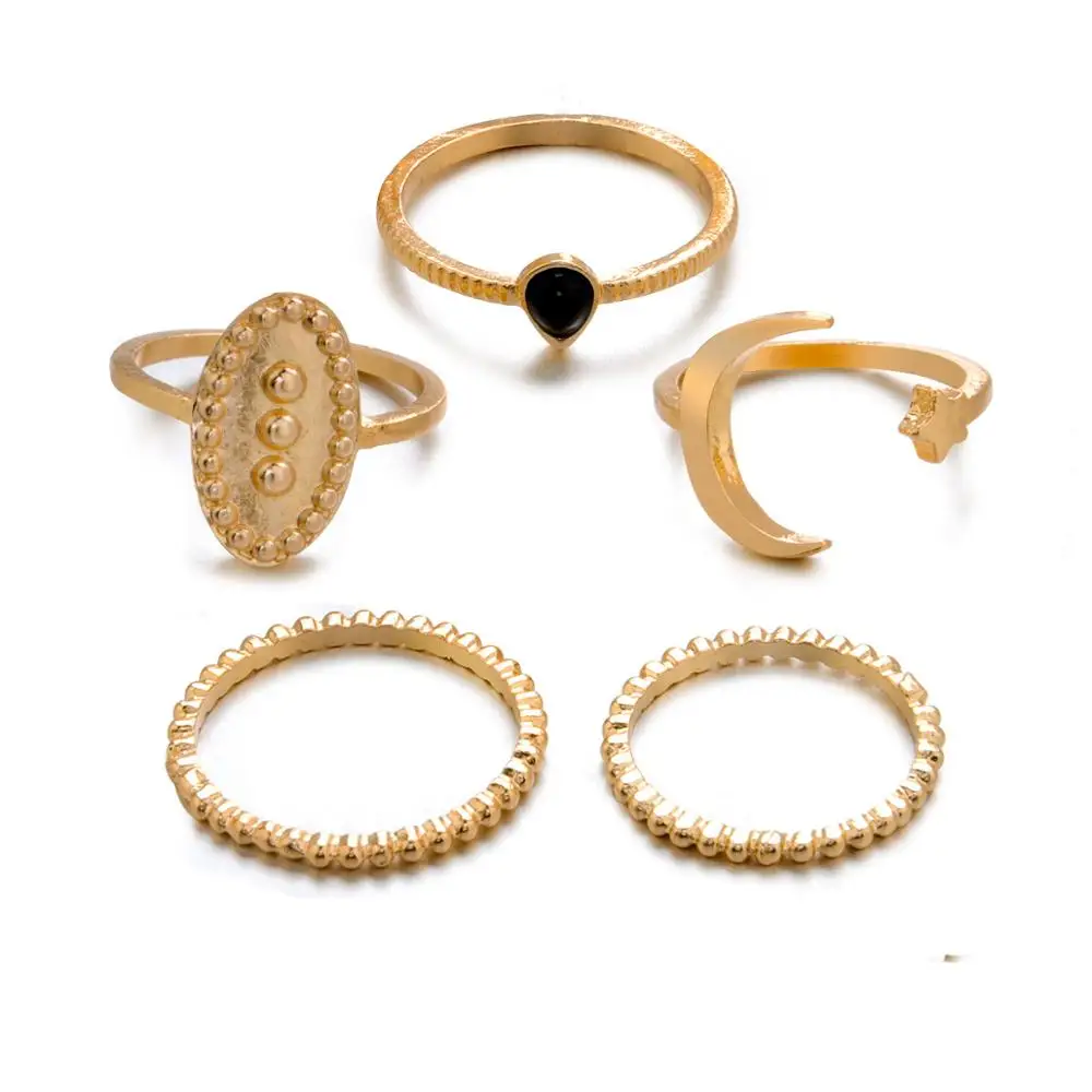 6 pcs/set Bohemian Retro Alloy Moon Rings Set for Women Vintage Gold Color Star V Mix Shape Joint Finger Midi Rings Set Jewelry