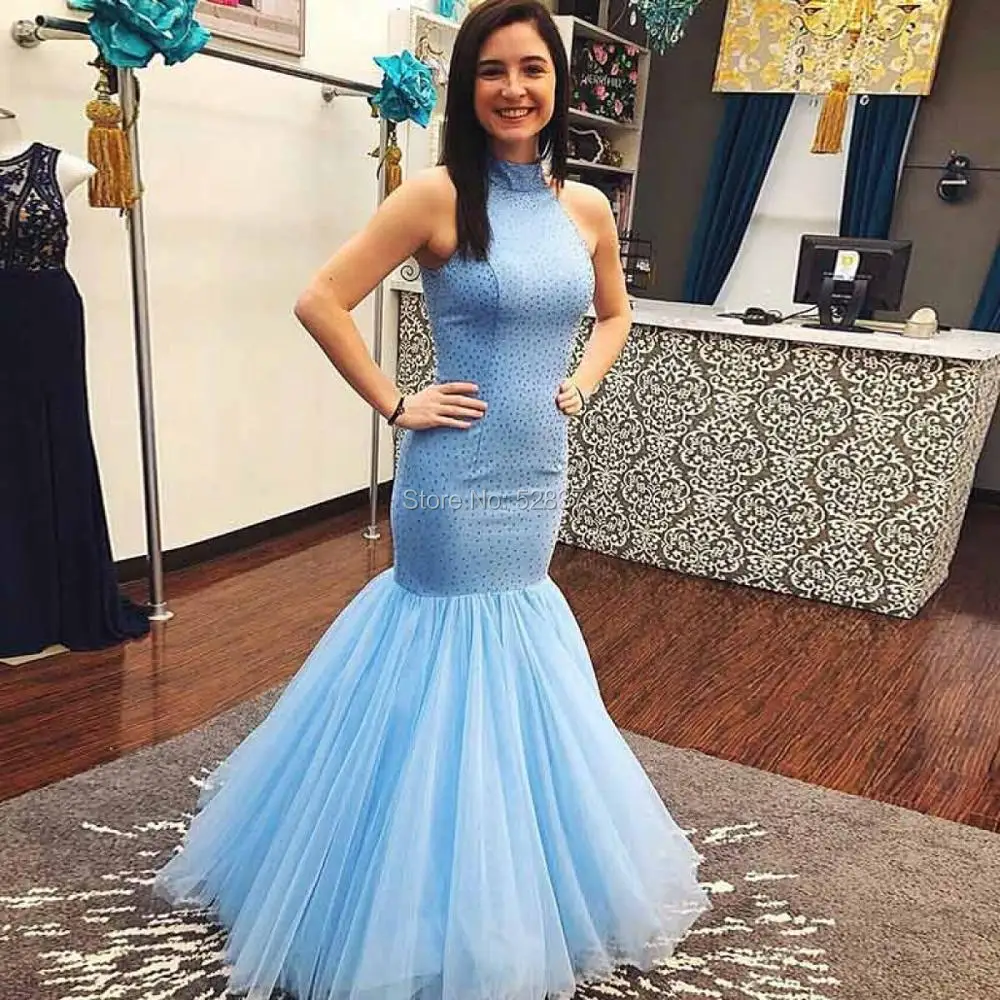 YNQNFS PD52-vestido de fiesta de sirena, elegante, Halter, azul cielo, 2018