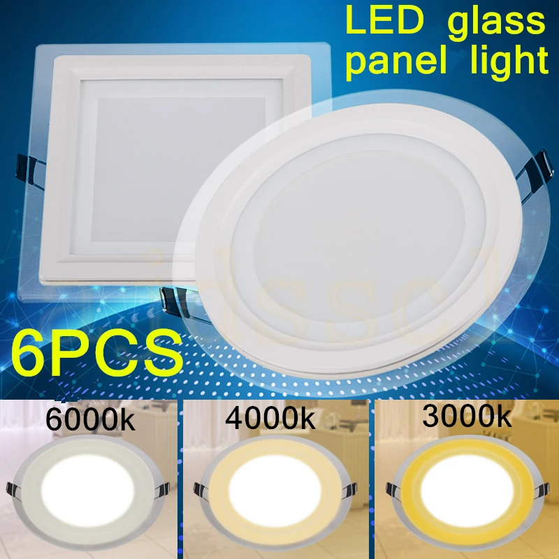 Panel ledowy Downlight kwadratowe szklane osłony 6W 12W 18W możliwość przyciemniania AV110V/220V85-265 wysokie jasne lampy sufitowe do wbudowania +