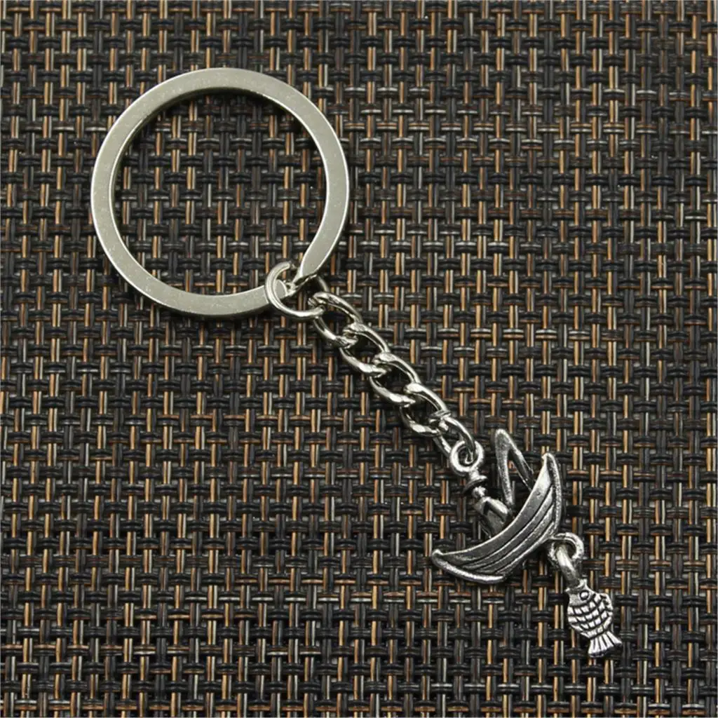 New Fashion Men 30mm Keychain DIY Metal Holder Chain Vintage Fisherman Fishing Boat 31x19mm Silver Color Pendant Gift