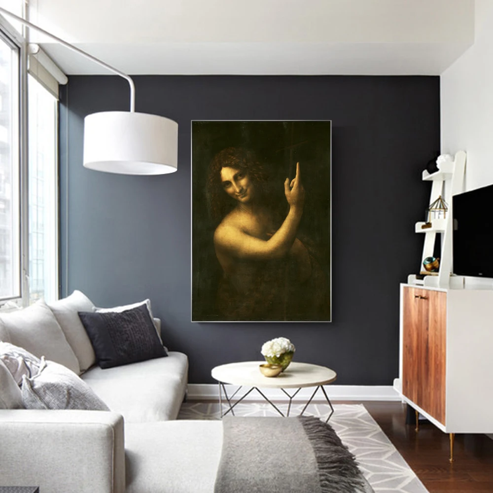 St. John the Baptist Famous Art Paintings Reproductions Print On Canvas Art Prints By Leonardo Da Vinci For Living Room Wall Art