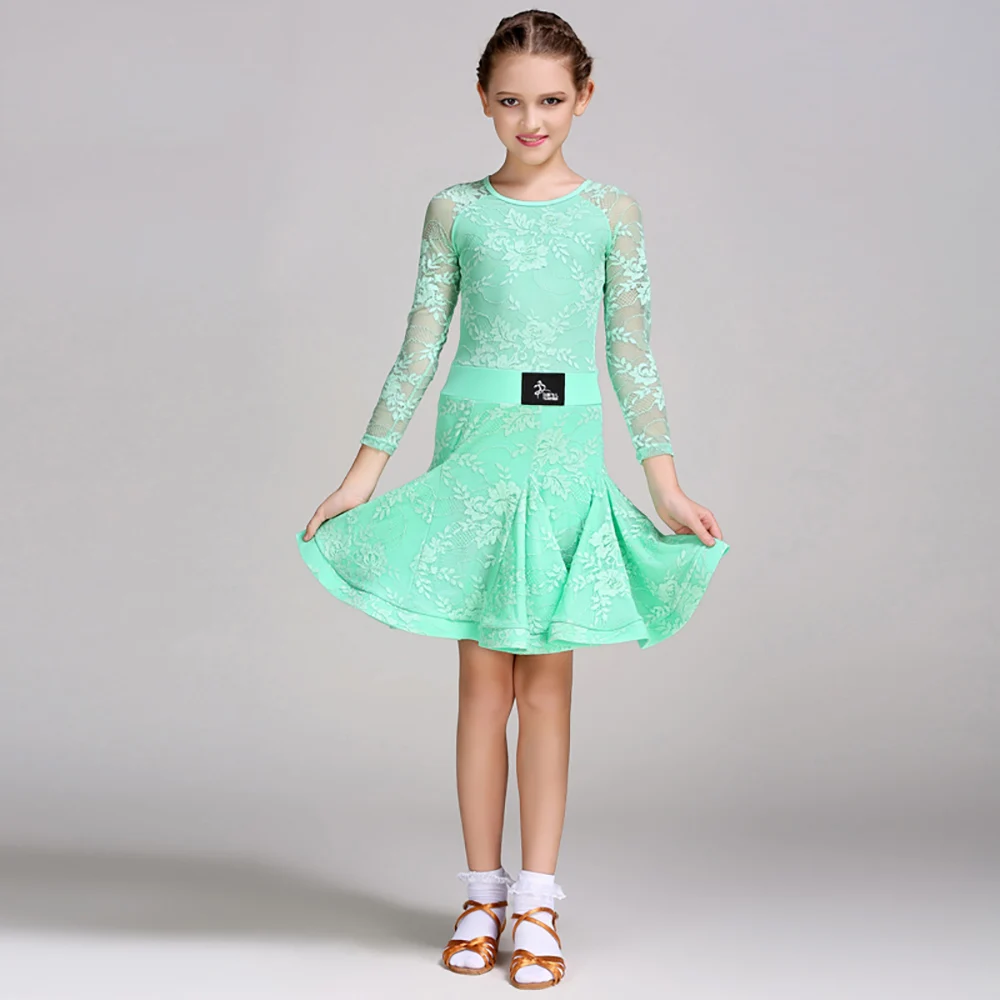 

Standard Latin Dance Dress For Yellow Blue Green Skirts Summer Profession Child Kids Competition Beauty Ballroom Garments Y10481