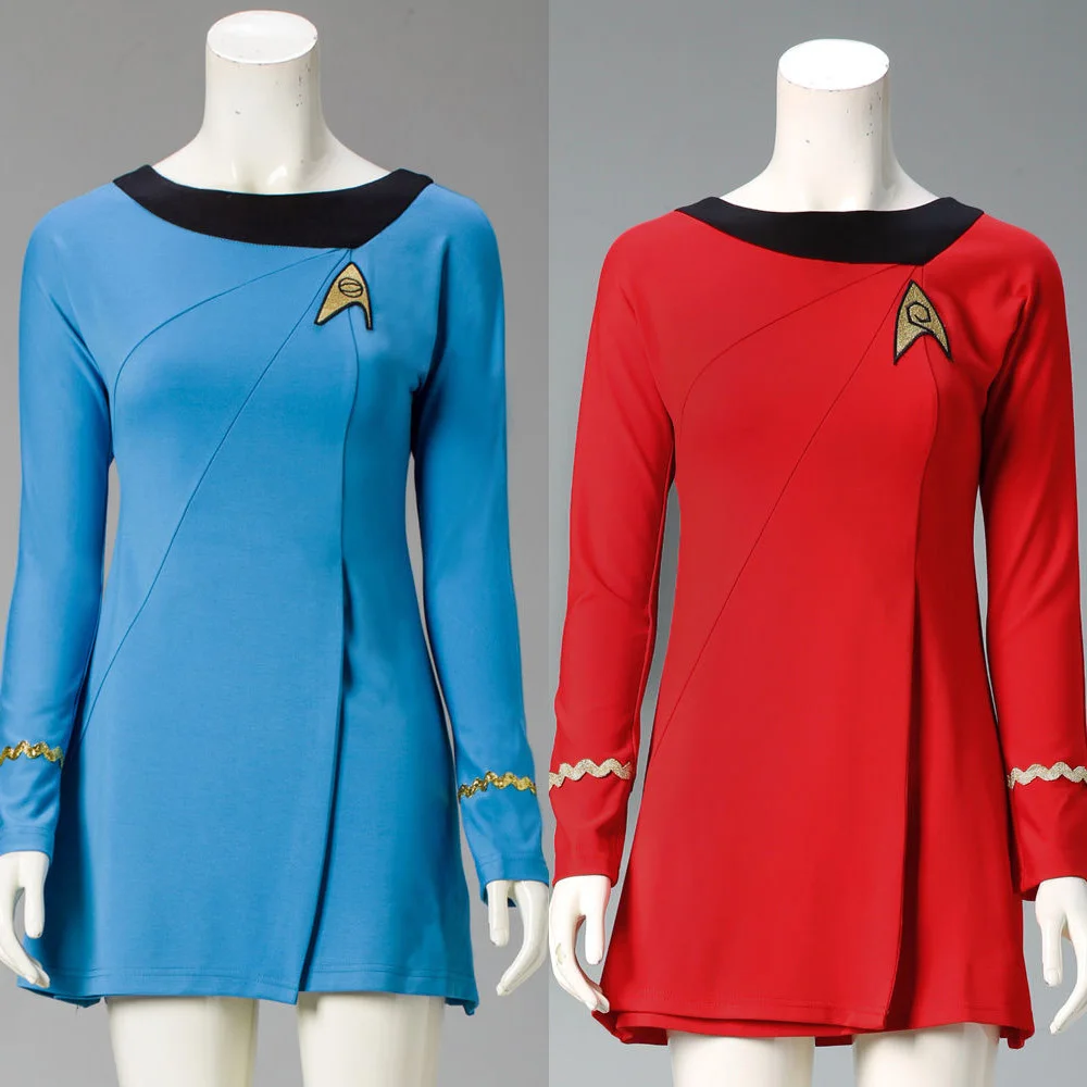 

High Quality Startreks Female Uniform Dress Duty TOS Cosplay Costume ST Costume Red Blue Halloween party