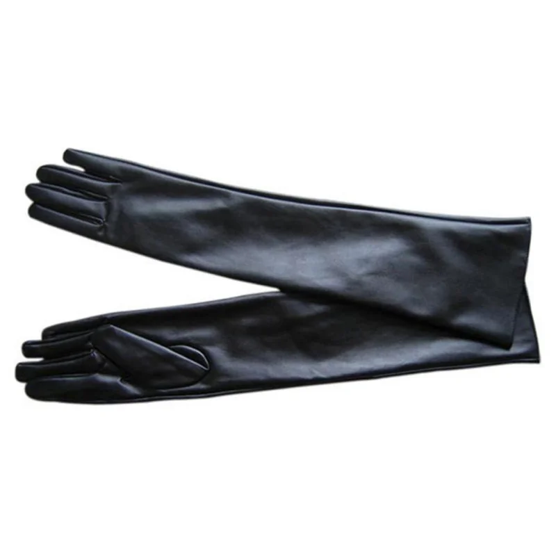 Winter Women\'s Long Gloves Warm Lined Finger Gloves Lady Faux Leather Elbow Gloves