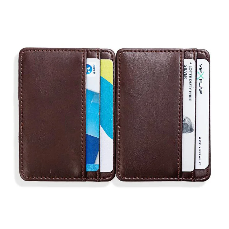 Hot Sale Men\'s leather Magic Wallets Portable Money Clips With Credit Card Slot Cash Holder Purse For Man Brown Coffee