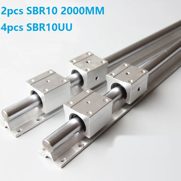 2pcs SBR10 -L 2000mm support rail linear guide + 4pcs SBR10UU linear Bearing blocks for CNC router parts