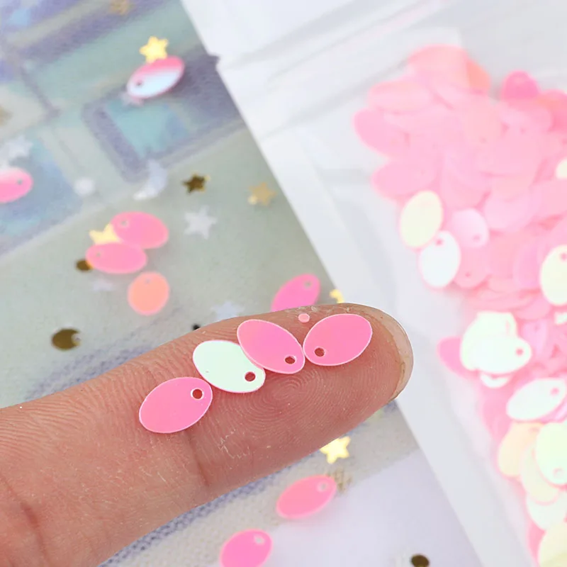 10g(280pcs)/Pack 5*8mm Oval Egg Shape Sequins Flat PVC Sewing Craft With Side Hole Belly Dance Garment DIY Accessories