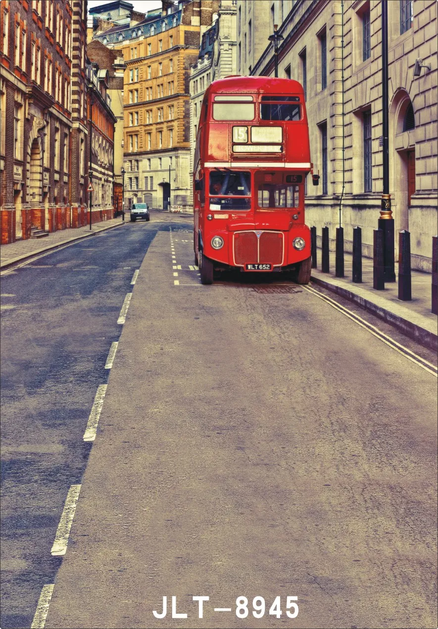 City Street Double-decker Bus Wedding Children Vinyl Background For Photo Studio Props Baby Backdrops for Photography