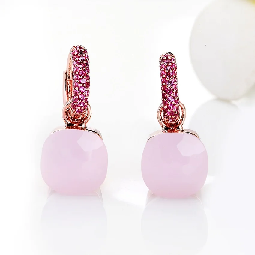 FORIS 14 Colors Fashion Rose Gold Color Pink Zircon Earrings For Women Gift Fine Jewelry