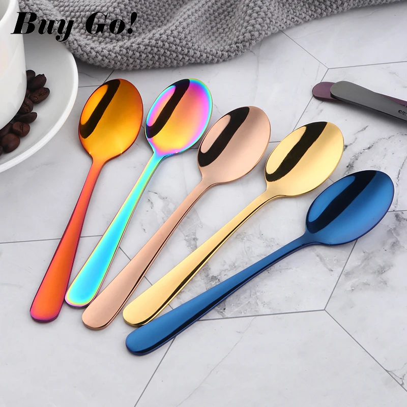 Colorful Mini Teaspoon Luxury Stainless Steel Rose Gold Tea Spoon Small Silver Scoop Mirror Tablespoon Tableware For Party