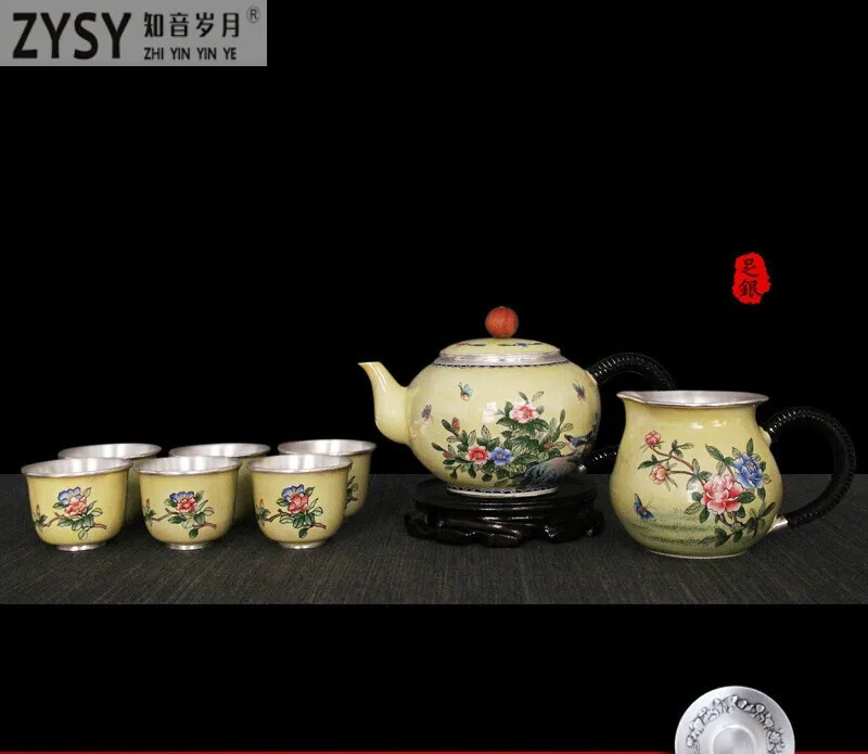 

High grade 999Silver Products Cloisonne Hand made Tasting cup Kung Fu Teacup gift for family and friends kitchen office tea set