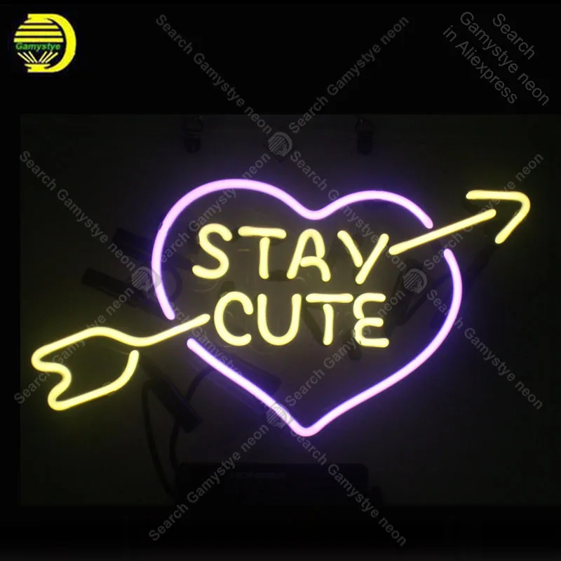 Stay Cute Neon Sign Glass Tube Heart Shape Love neon light Sign Recreation room Bedroom Iconic Sign Neon Light Decor Great Gifts