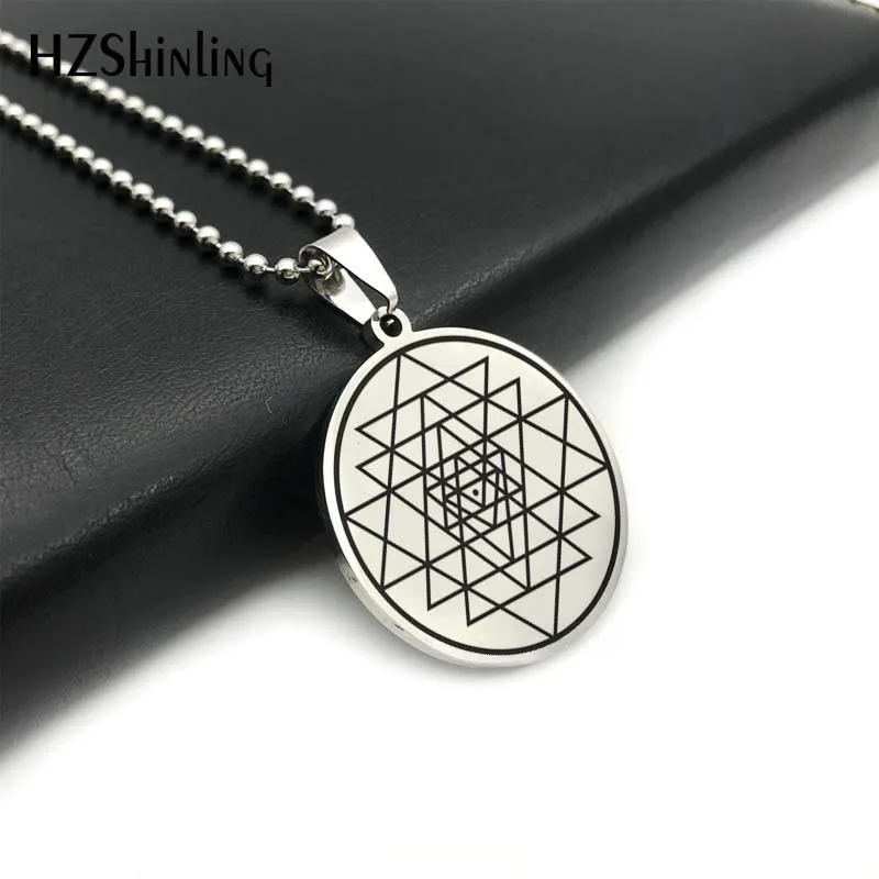 2018 New Spiritual Mystical Stainless Steel Pendant Sri Yantra Sacred Geometry Necklace Trendy Jewelry Gifts Men Women HZ7