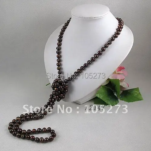 

wholesale long pearl necklace 48inchs 8-9mm brown color Genuine fresh water pearl free shipping Hot sale A2147