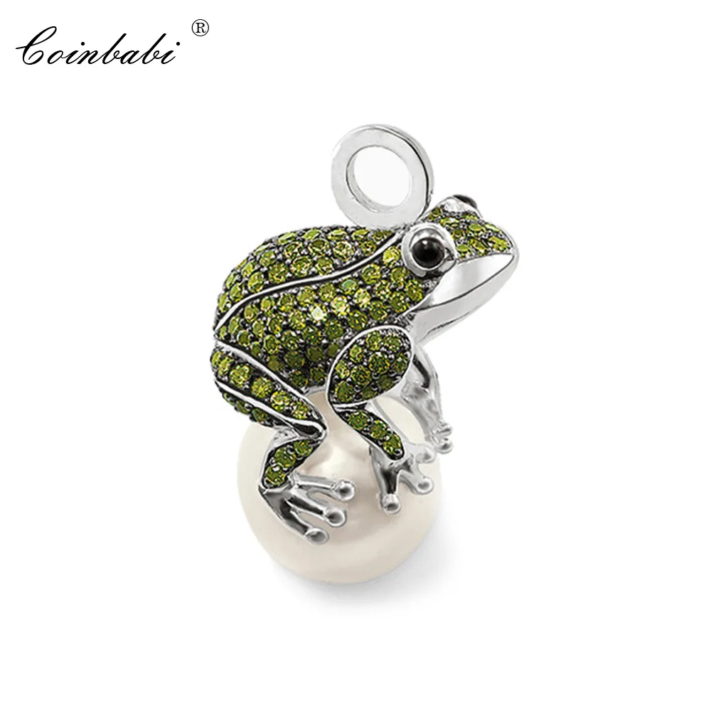 Pendant Frog 925 Sterling Silver Green Zirconia For Women Trendy Gift Europe Key Chains Jewelry Pendant Fit  Necklace