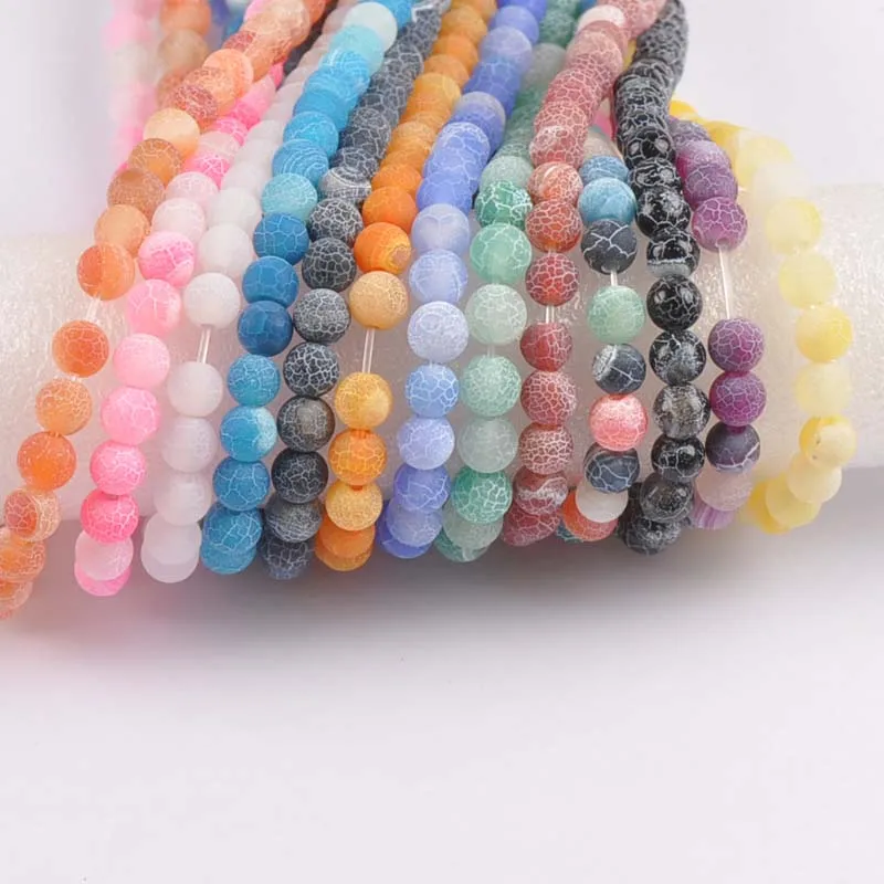 6mm 24pcs Mysterious Nature Stone Frost Cracked Dream Fire Dragon Veins Agat Beads fashion jewelry TRS0252X