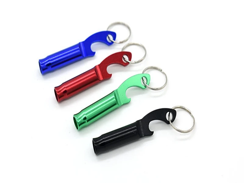 500pcs/lot Fast shipping Dual function Mini protable Aluminum Keychain Keyring Whistle Beer Bottle opener  4 color