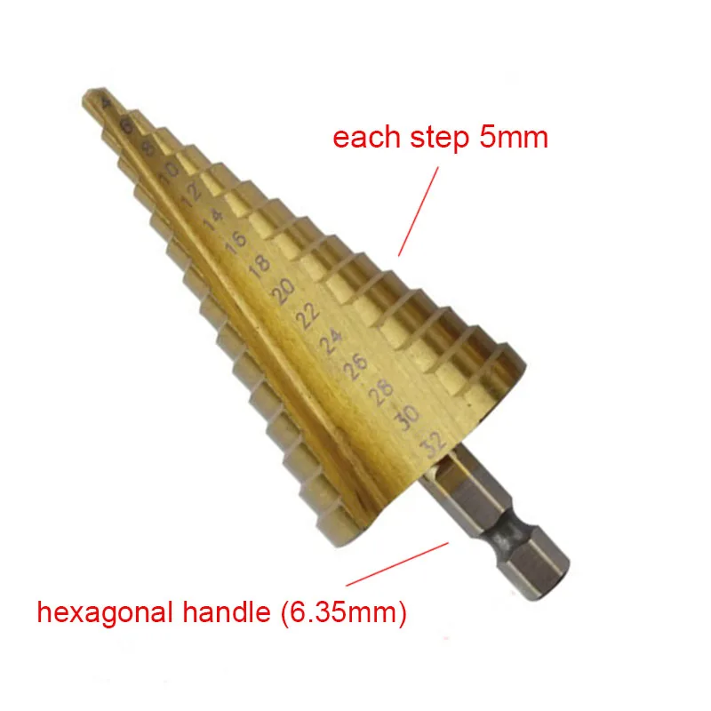 4-32mm Esagonale di Titanio HSS Passo Cone Drill Bit Per Frese E Taglierine Per Micro SIM per il Metallo In Metallo Trapano Coni di Legno strumenti ferramentas DZ134