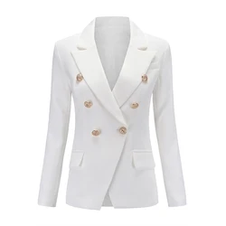 European Runway Classic Designer Shawl Collar Double Breasted Buttons Black & White Office Lady Blazer