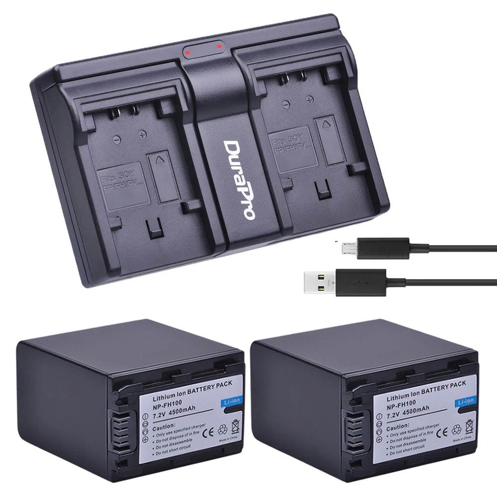 2x 4500mAh NP-FH100 NP FH100 Camera Li-ion Battery + USB Dual Charger For Sony DCR-SX40 SX40R SX41 HDR-CX105 SR42E SR45E Bateria