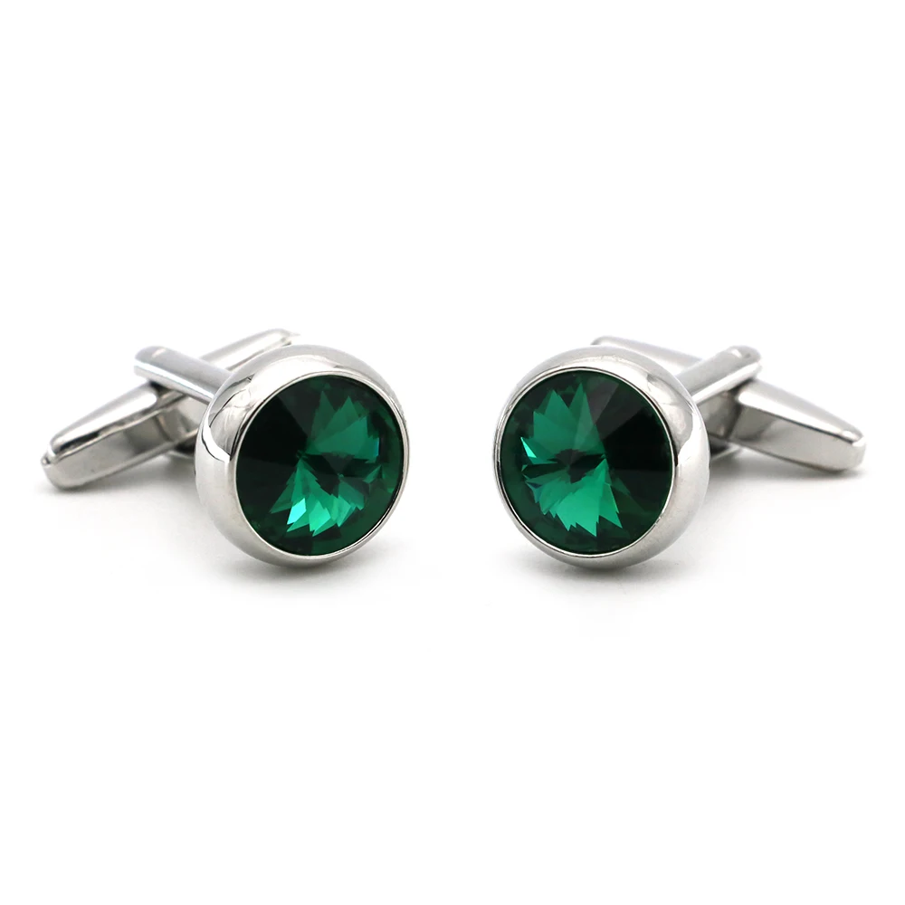 Men\'s Crystal Cufflinks Green Color Stone Top Quality Wedding Cuff Links