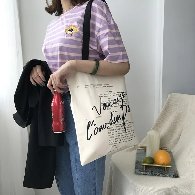 Bolso de hombro de lona para mujer, bolso de mano femenino de tela de algodón, de la medianoche en París, para la escuela, para libros