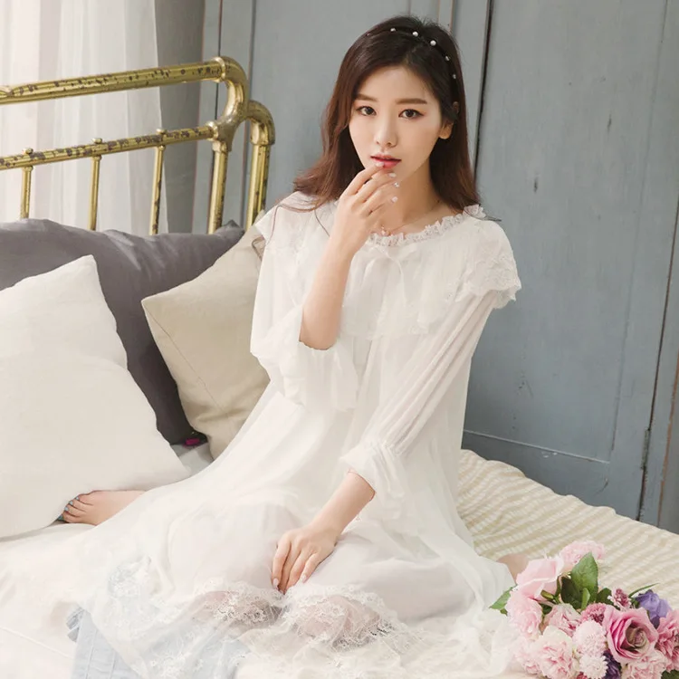 New Arrival Women Princess Nightdress Womens Modal Lace Leisurewear Female Nightgown Homewear 7198