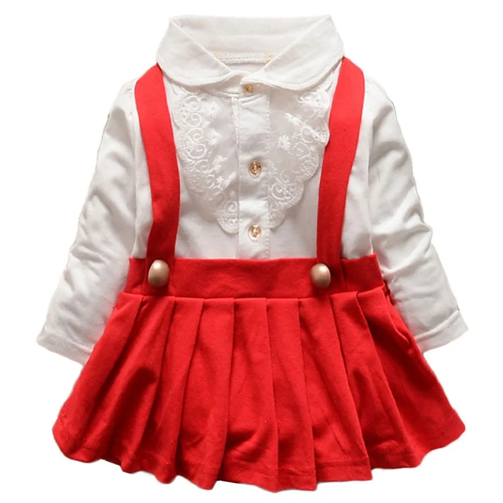 

2pcs Lively Baby Girls Clothes Toddler Kids Cute Cat Dress Suit Shirt With Overalls Dress Children Clothing Sets Suits #AGC0922