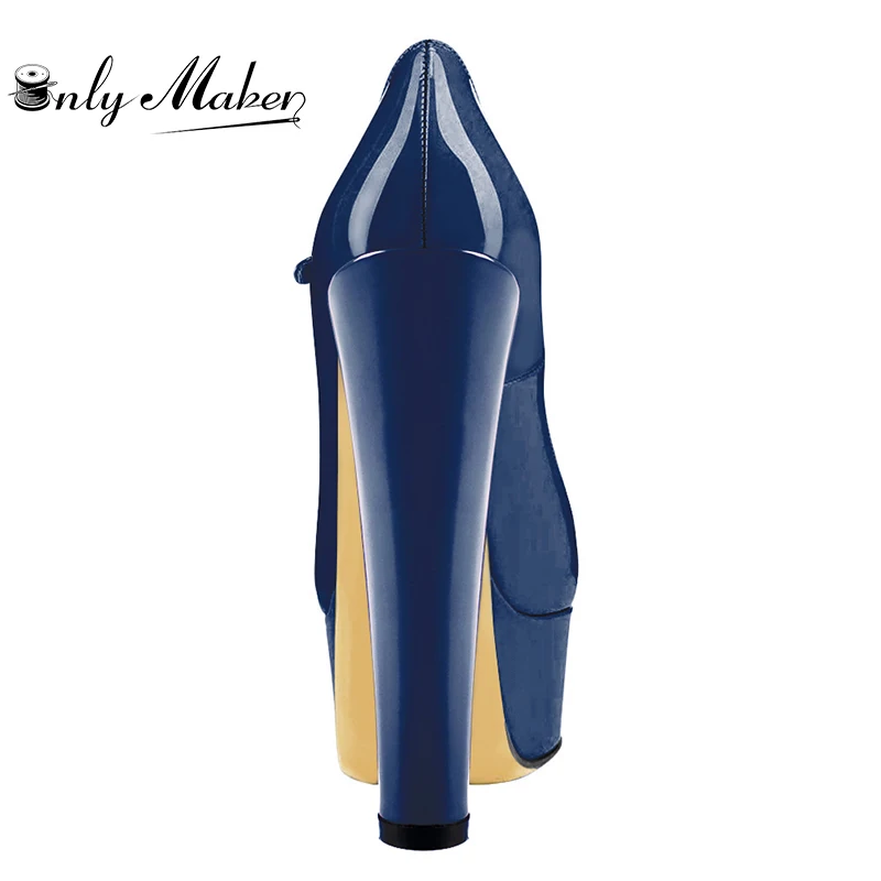 Onlymaker Women Platform Mary Janes Heeled Heels Wave Strap Ankle Strap Fashion Black Pumps