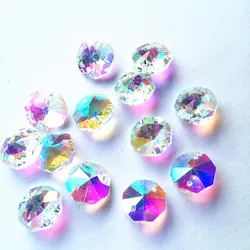 Facetada Cristal Vidro Lustre, AB Cor, Octagon Beads, Corte, 2 Buracos, Cortinas Acessórios, 14mm, Top Quality, 200Pcs, 2023