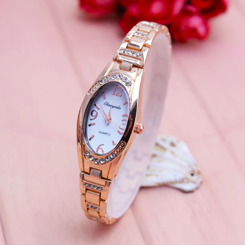2024 Roestvrijstalen Band Vrouwen Luxe Fanshion Horloge Rose Gouden Jurk Diamant Vrouw Casual Klok Lover Armband Horloge