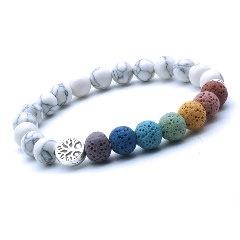 Tree of Life 8mm Colorful 7 Chakras Kallaite Lava Stone Bracelet DIY Aromatherapy Essential Oil Diffuser Bracelet Yoga Jewelry