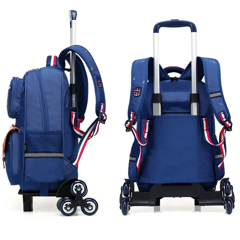 Tas Anak Sekolah dengan 6 Roda Removable Kids Trolley Sekolahnya Boys Girls Ransel Rolling Roda Anak Tas Bagasi